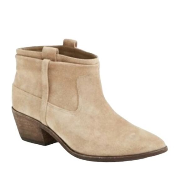 Joie Ajax Suede Ankle Boots Size 38.5 or 8.5 Putty Taupe Leather Cowboy Western - Picture 2 of 13